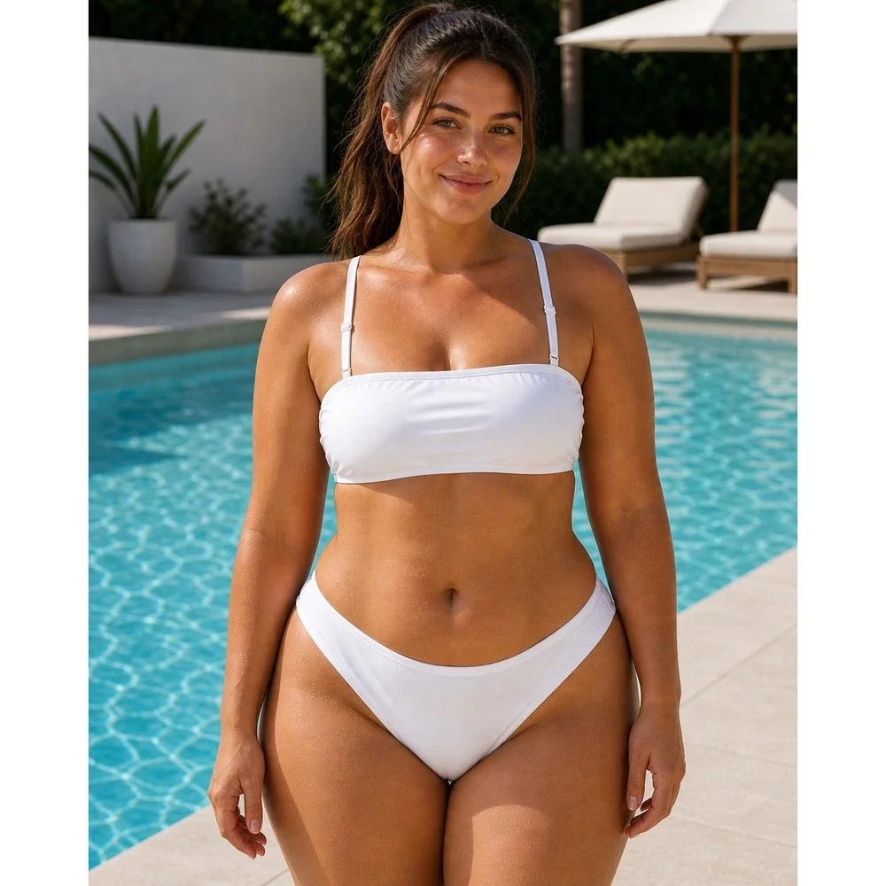 SKIMS Shaping Swim Bandeau + Dipped Bikini Bottom Set Marble 2X